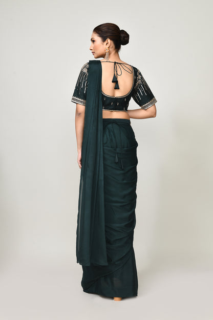 Designer Wear  Green  Chinon Chiffon Drape Saree