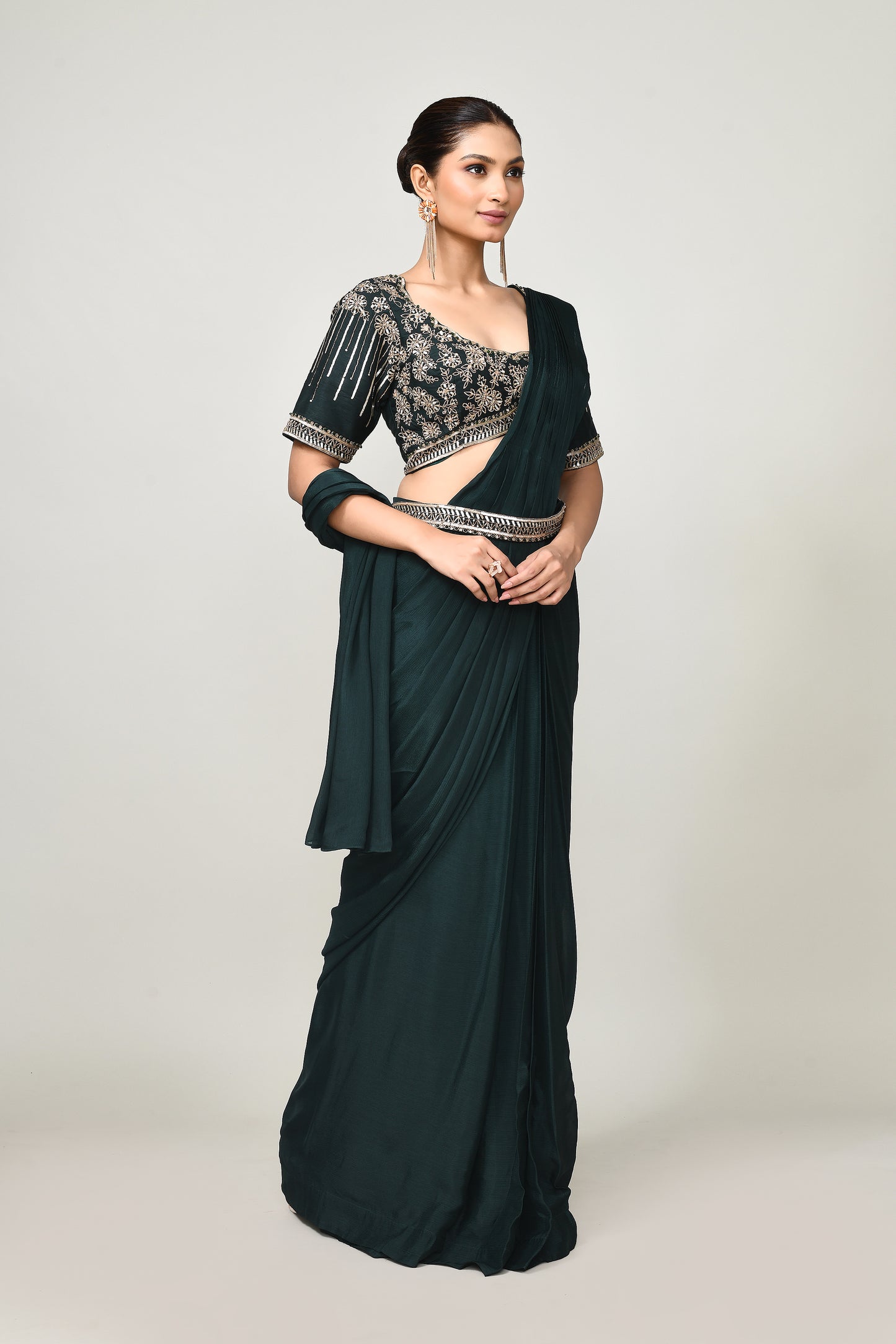 Designer Wear  Green  Chinon Chiffon Drape Saree