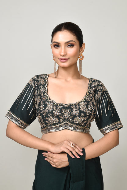 Designer Wear  Green  Chinon Chiffon Drape Saree