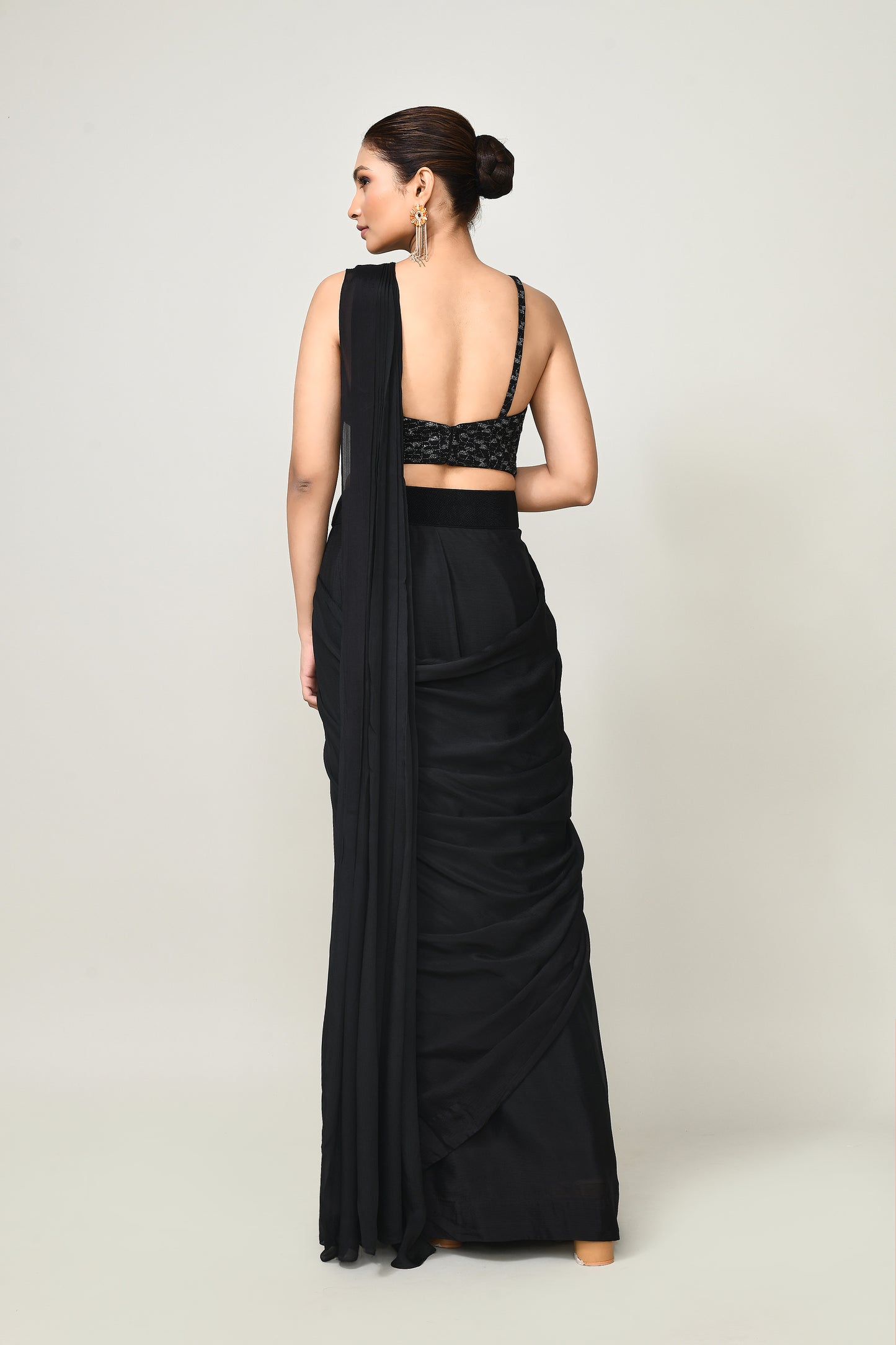 Designer Wear  Black Chinon Chiffon Drape Saree