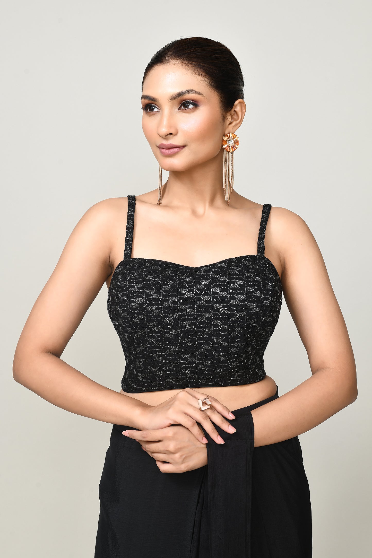 Designer Wear  Black Chinon Chiffon Drape Saree