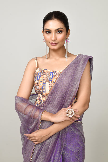 Designer Wear Purple  Chinon Chiffon & Tissue Drape Saree
