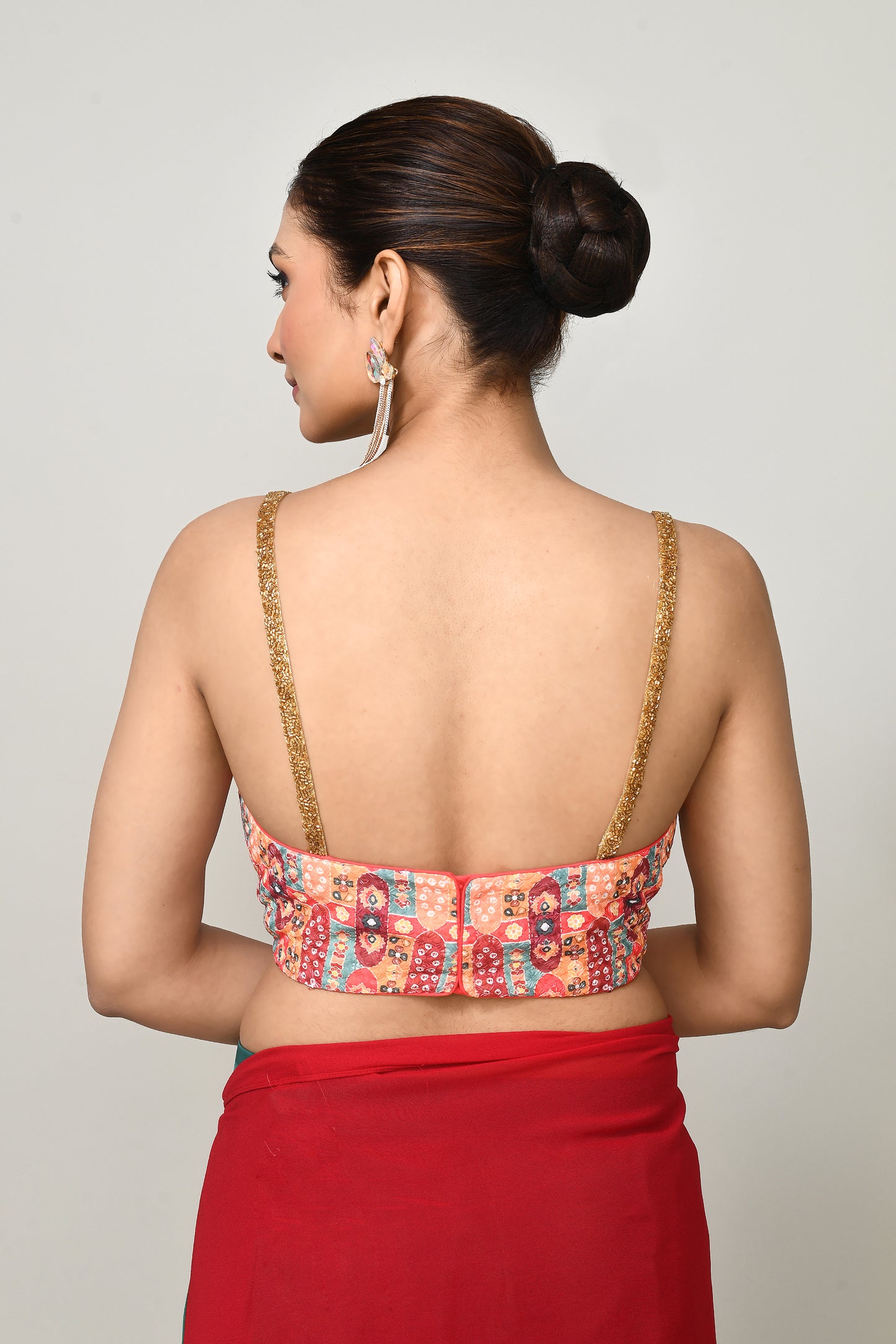 Designer Wear Green & Red  Chinon Chiffon & Glass Organza Drape Saree