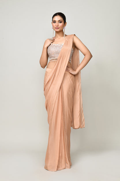Designer Wear  Peach  Chinon Chiffon Drape Saree