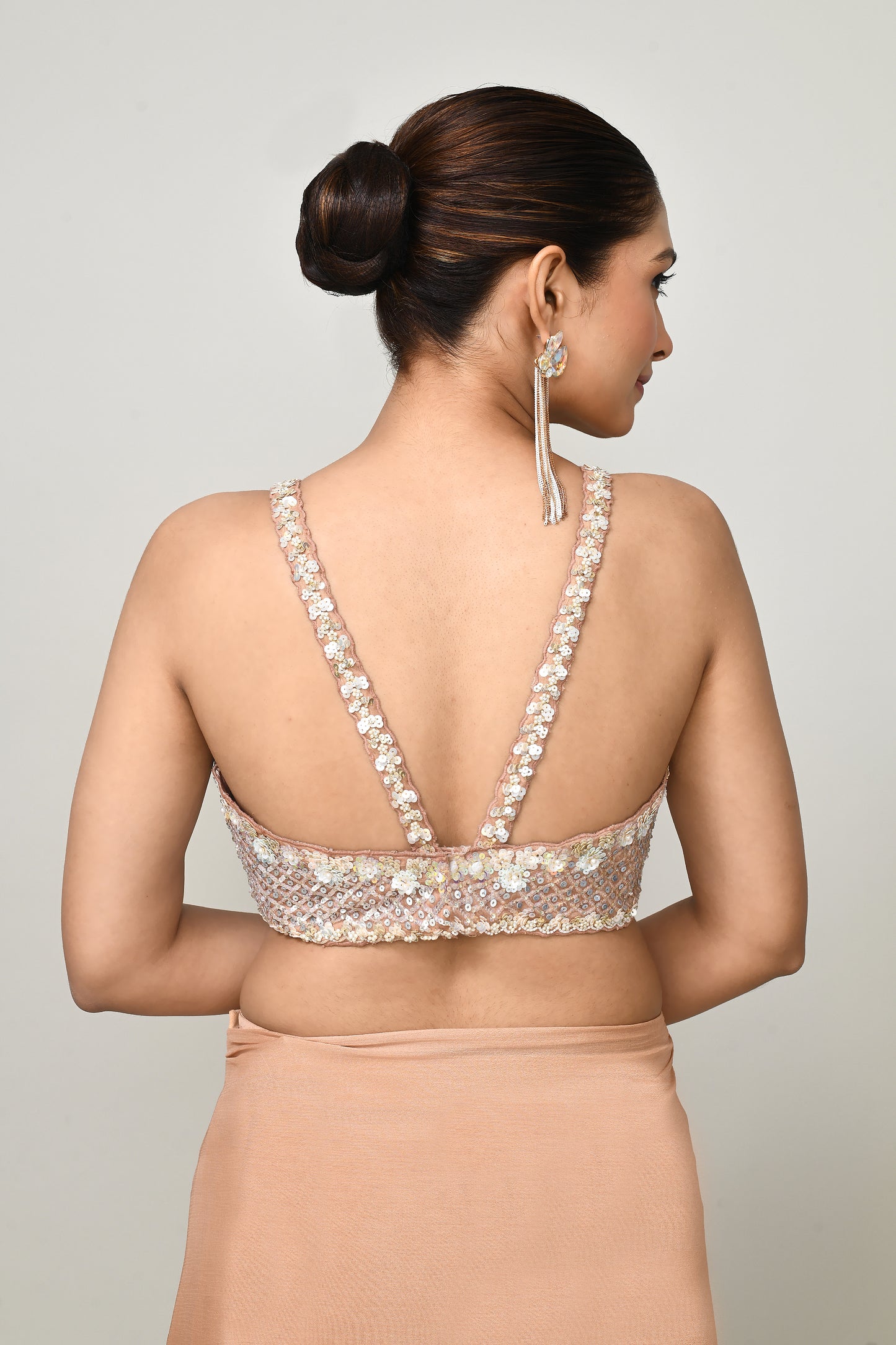 Designer Wear  Peach  Chinon Chiffon Drape Saree