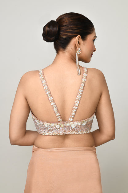 Designer Wear  Peach  Chinon Chiffon Drape Saree