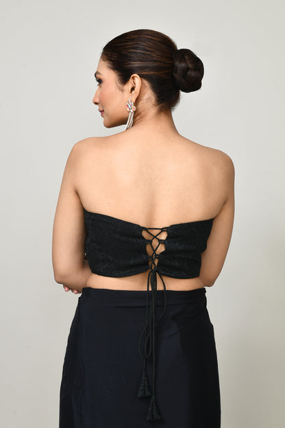 Designer Wear Printed Black Chinon Chiffon Drape Saree