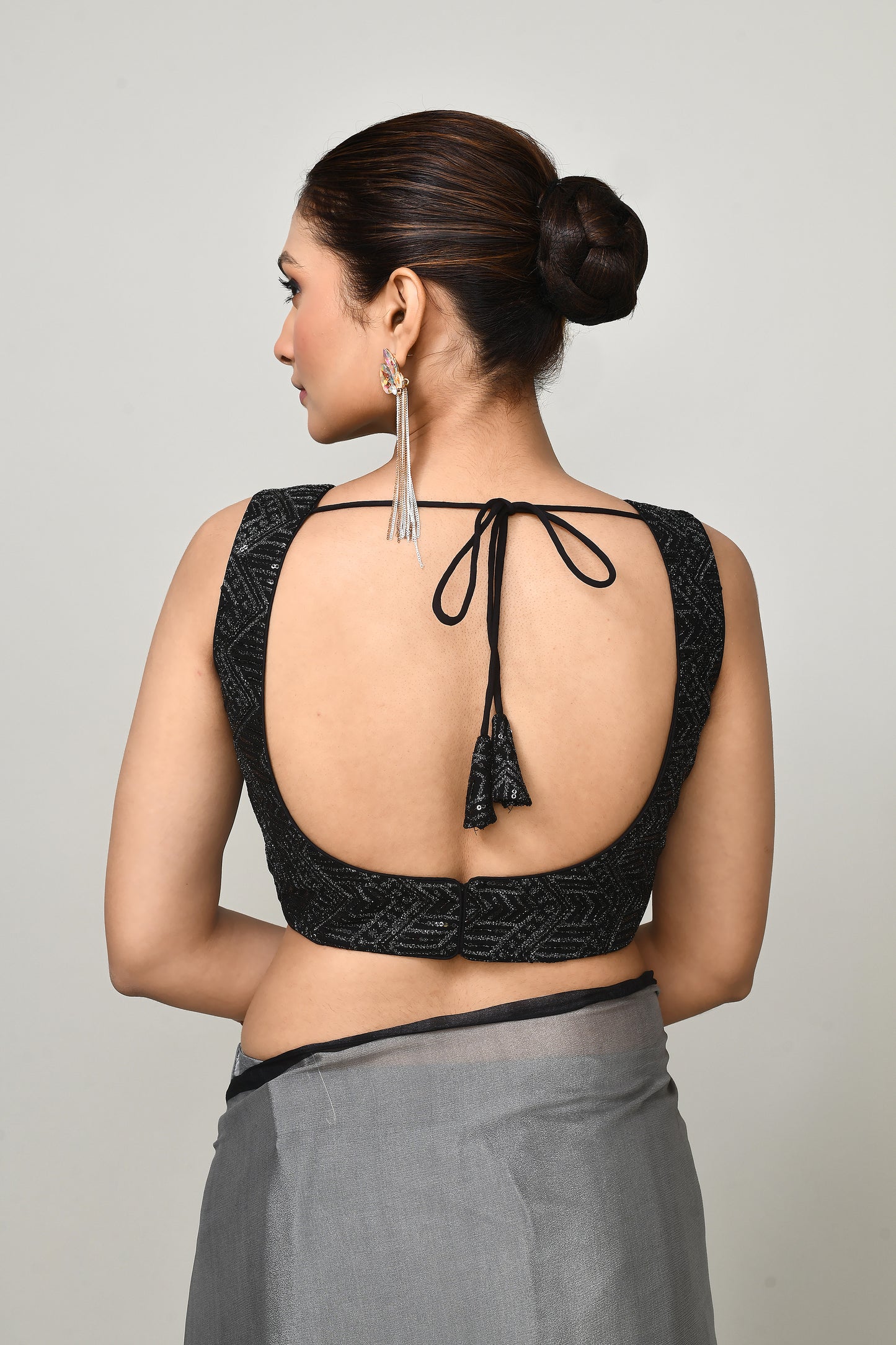 Designer Wear Printed Grey Chinon Chiffon Drape Saree