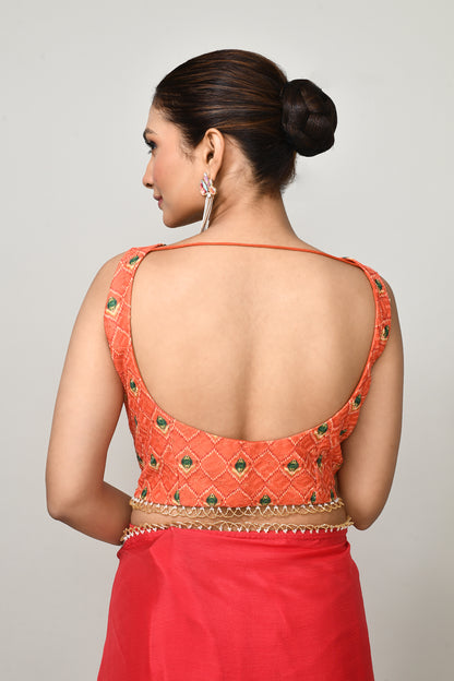 Designer Wear Red  Chinon Chiffon Drape Saree