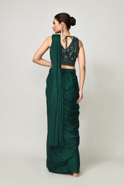 Designer Wear  Green  Chinon Chiffon Drape Saree