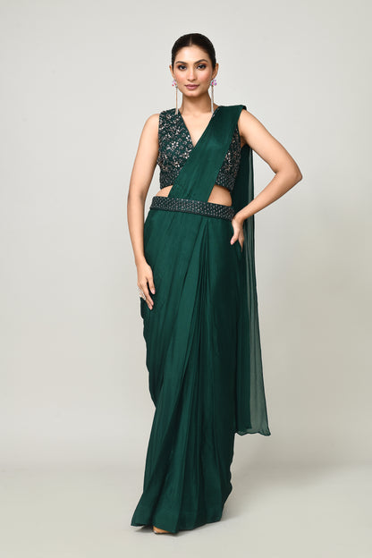 Designer Wear  Green  Chinon Chiffon Drape Saree