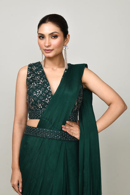 Designer Wear  Green  Chinon Chiffon Drape Saree