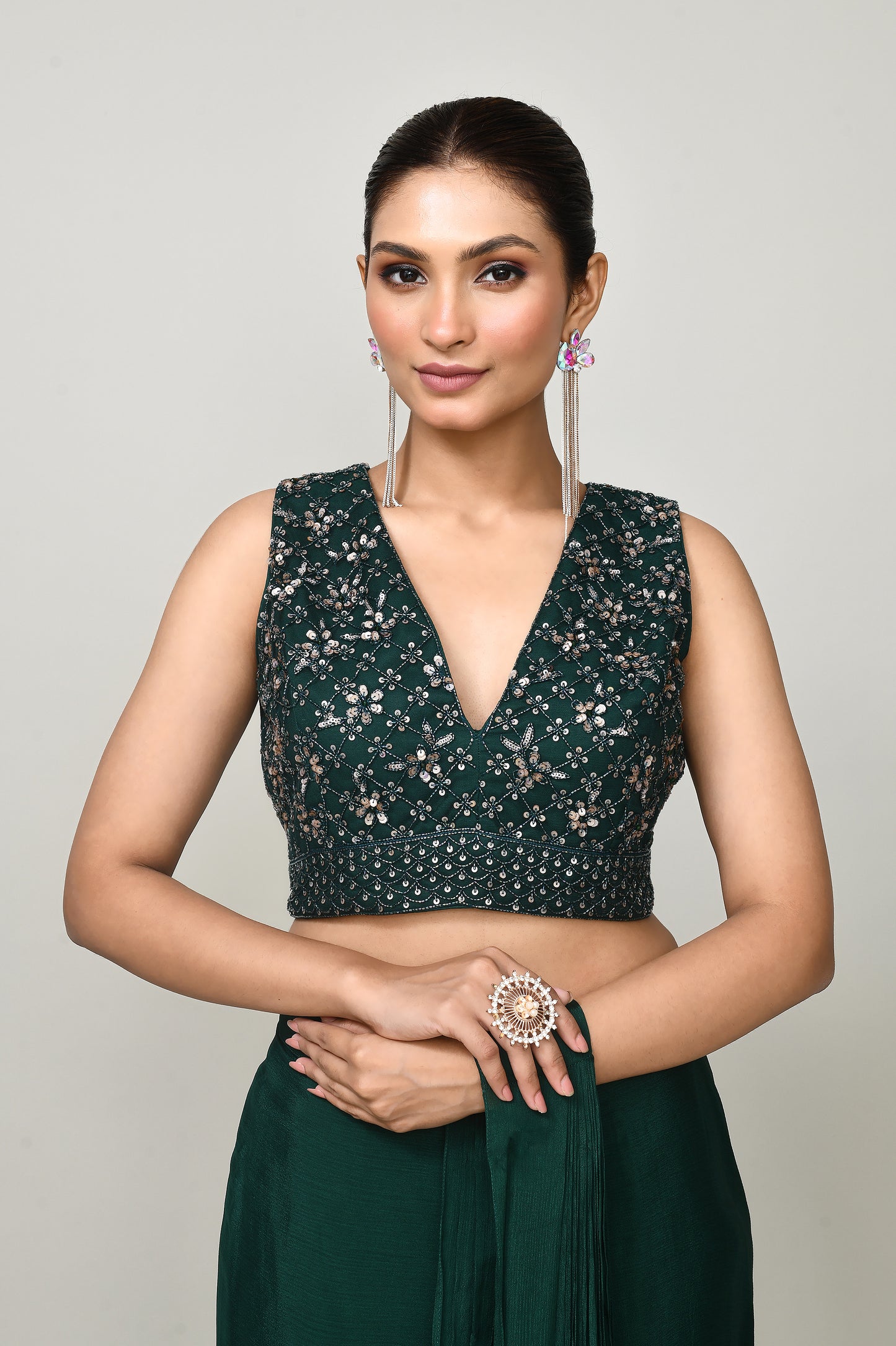 Designer Wear  Green  Chinon Chiffon Drape Saree