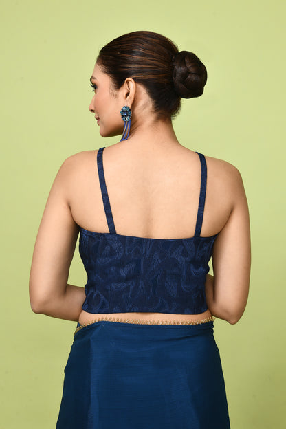 Designer Wear Blue  Chinon Chiffon Drape Saree