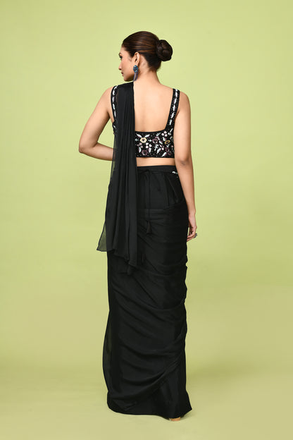 Designer Wear  Black  Chinon Chiffon Drape Saree
