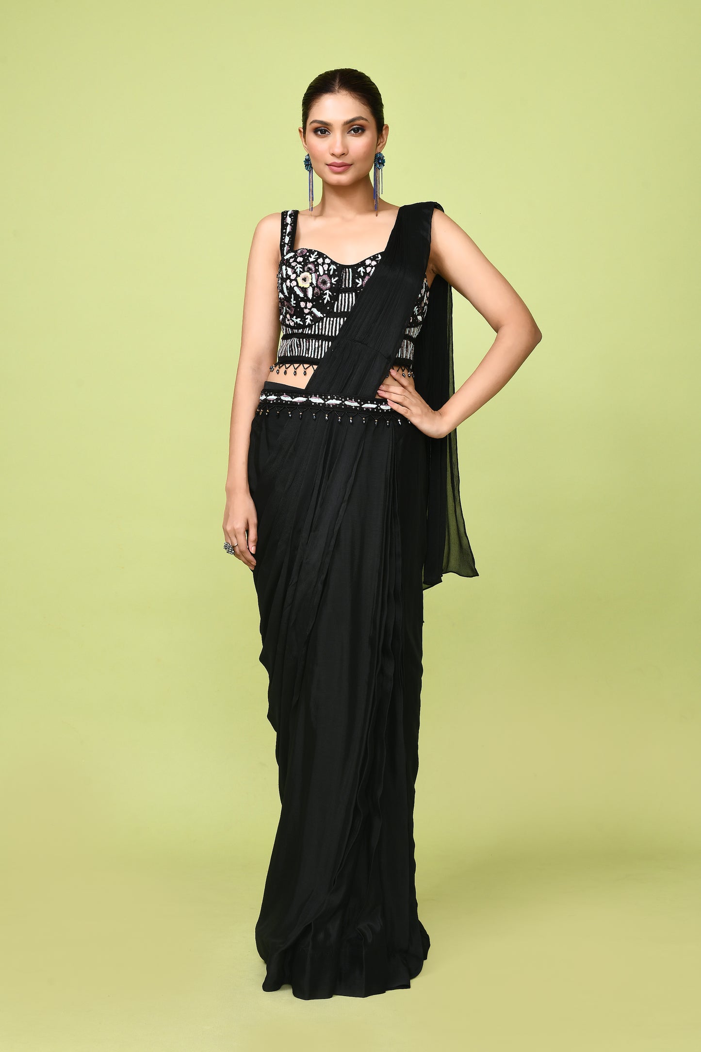 Designer Wear  Black  Chinon Chiffon Drape Saree