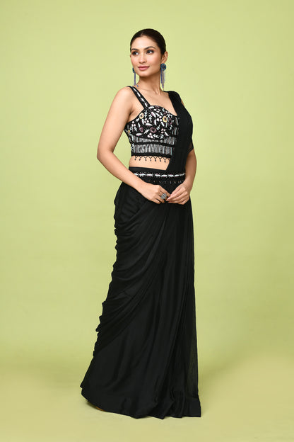 Designer Wear  Black  Chinon Chiffon Drape Saree