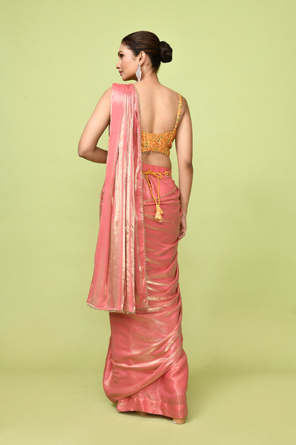 Designer Wear Peach Simmer Drape Saree