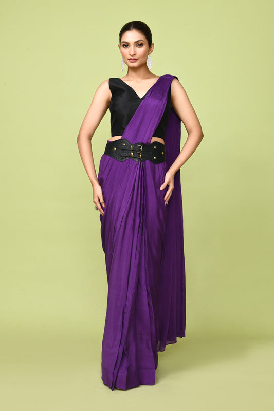 Designer Wear  Purple Chinon Chiffon Drape Saree