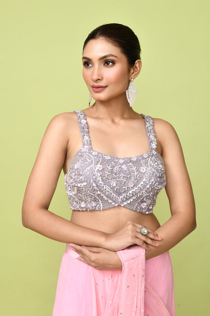 Designer Wear Pink Chinon Chiffon Drape Saree