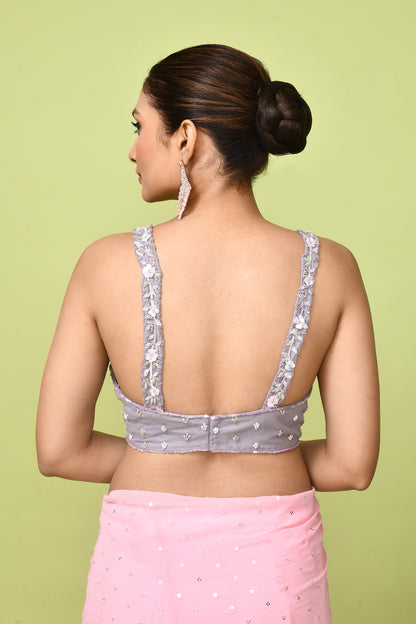 Designer Wear Pink Chinon Chiffon Drape Saree