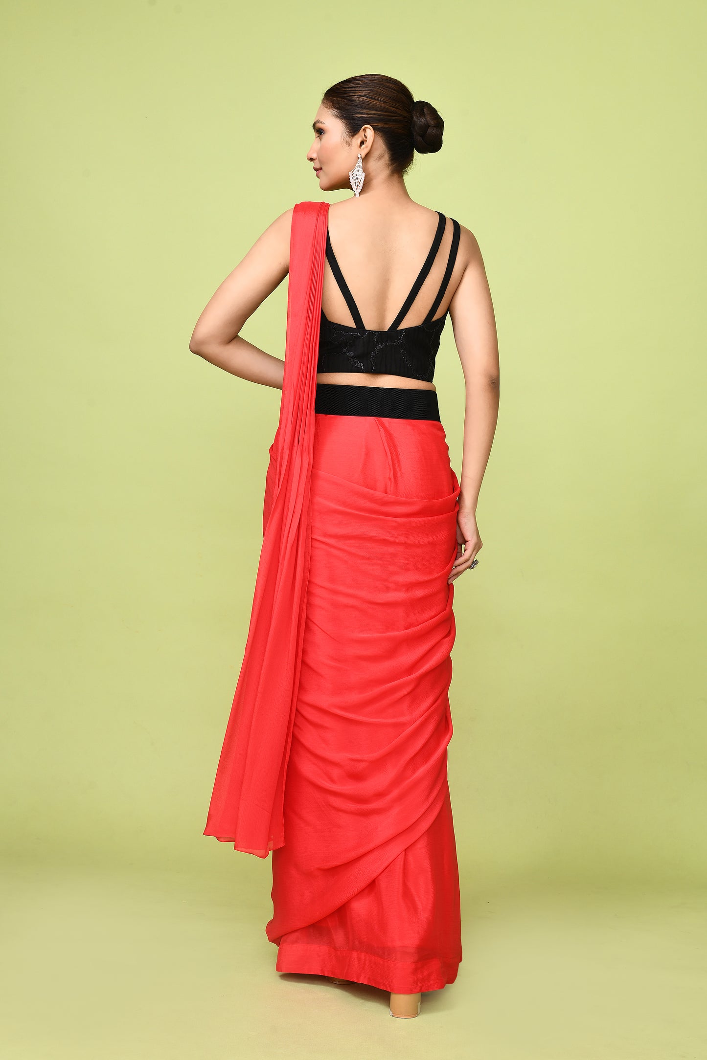 Designer Wear  Red Chinon Chiffon Drape Saree