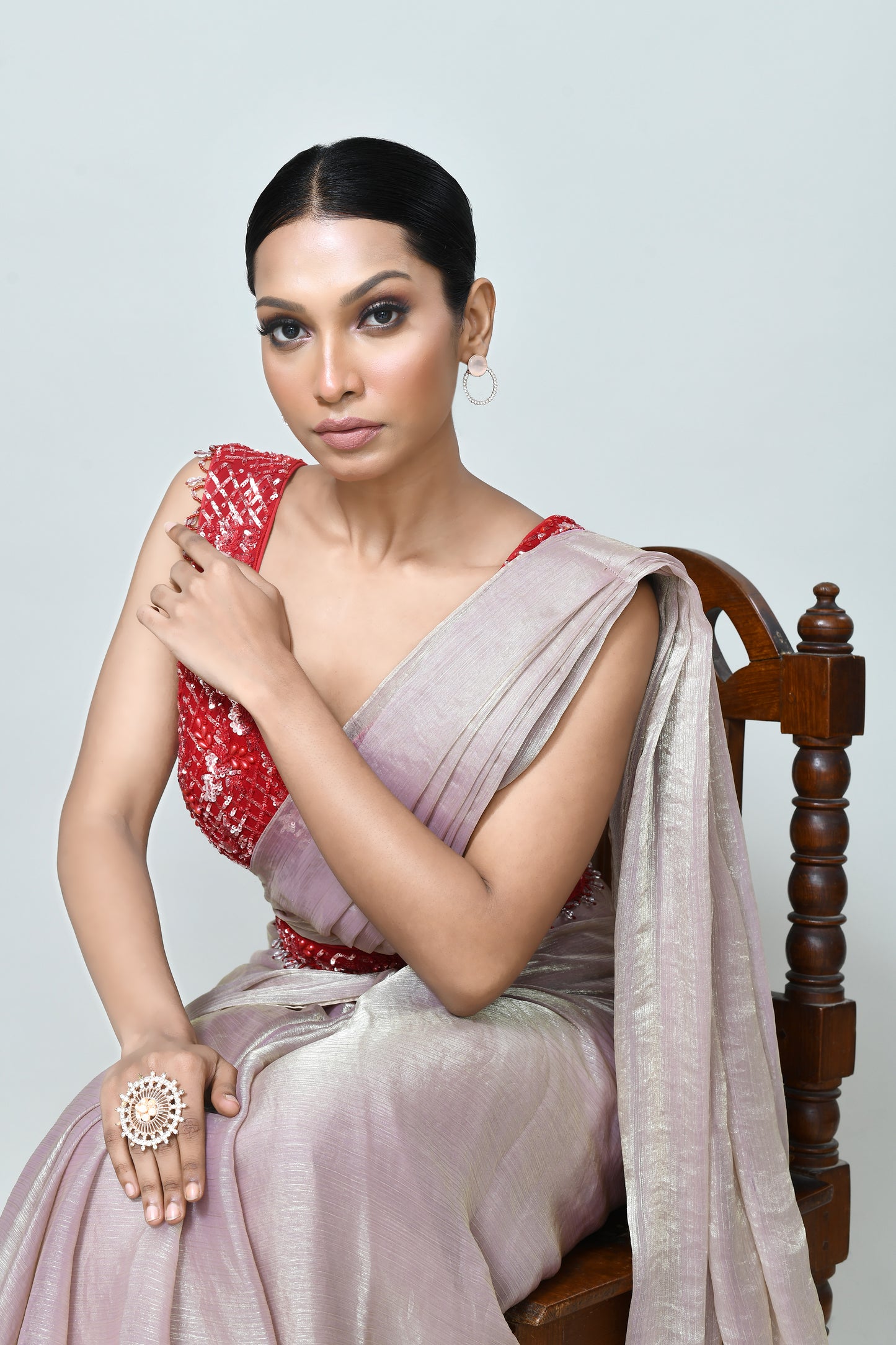 Designer Wear Light Pink Shimmer Chiffon Drape Saree