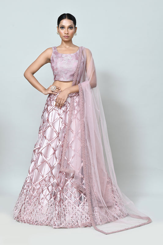 Designer Wear Mauve Net Lehenga Set