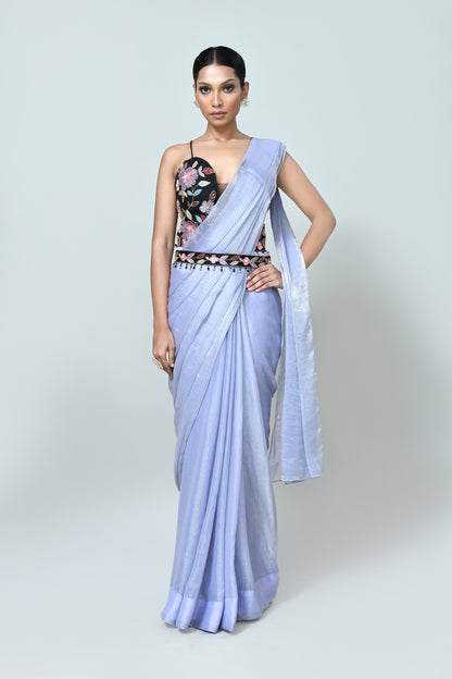 Designer Wear Sky Blue Shimmer Chiffon Drape Saree