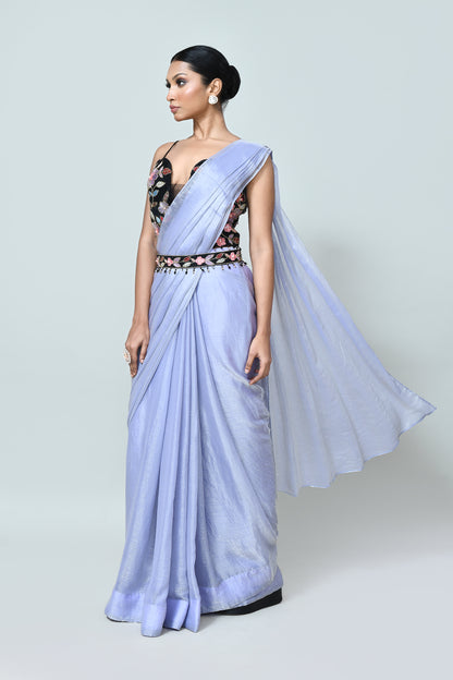 Designer Wear Sky Blue Shimmer Chiffon Drape Saree