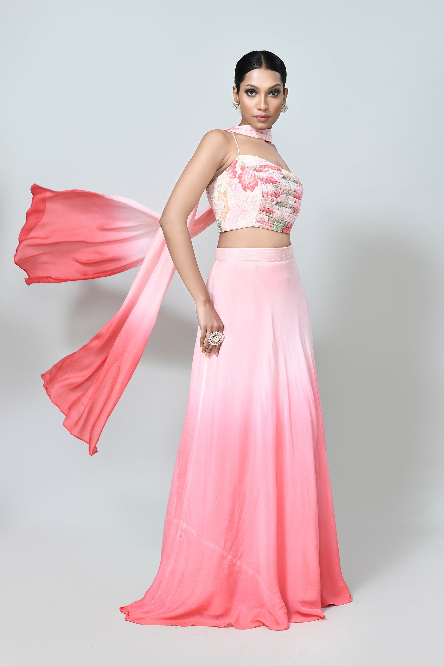 Designer Wear Peach Pink Lehenga Set