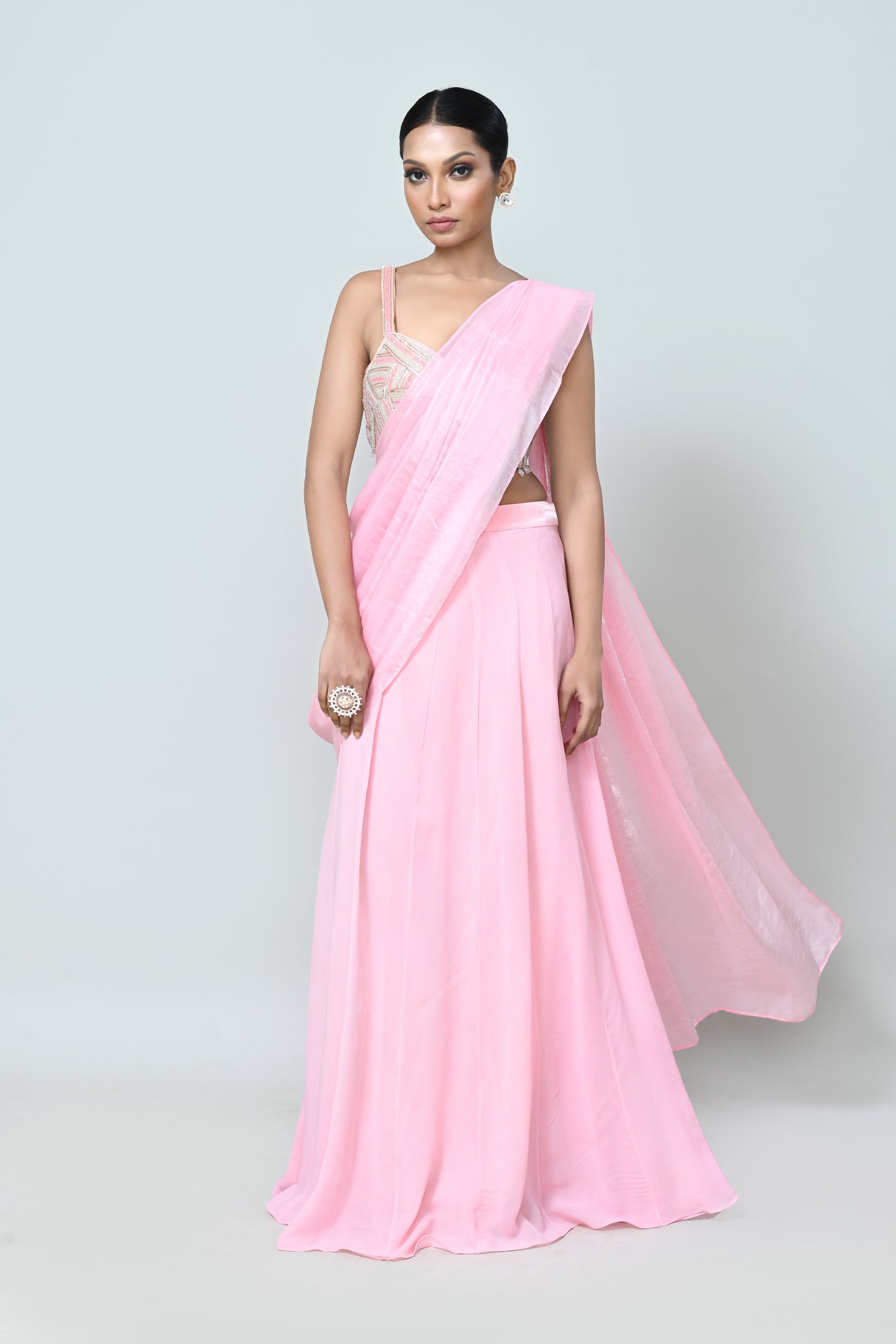 Designer Wear Pink Drape Saree