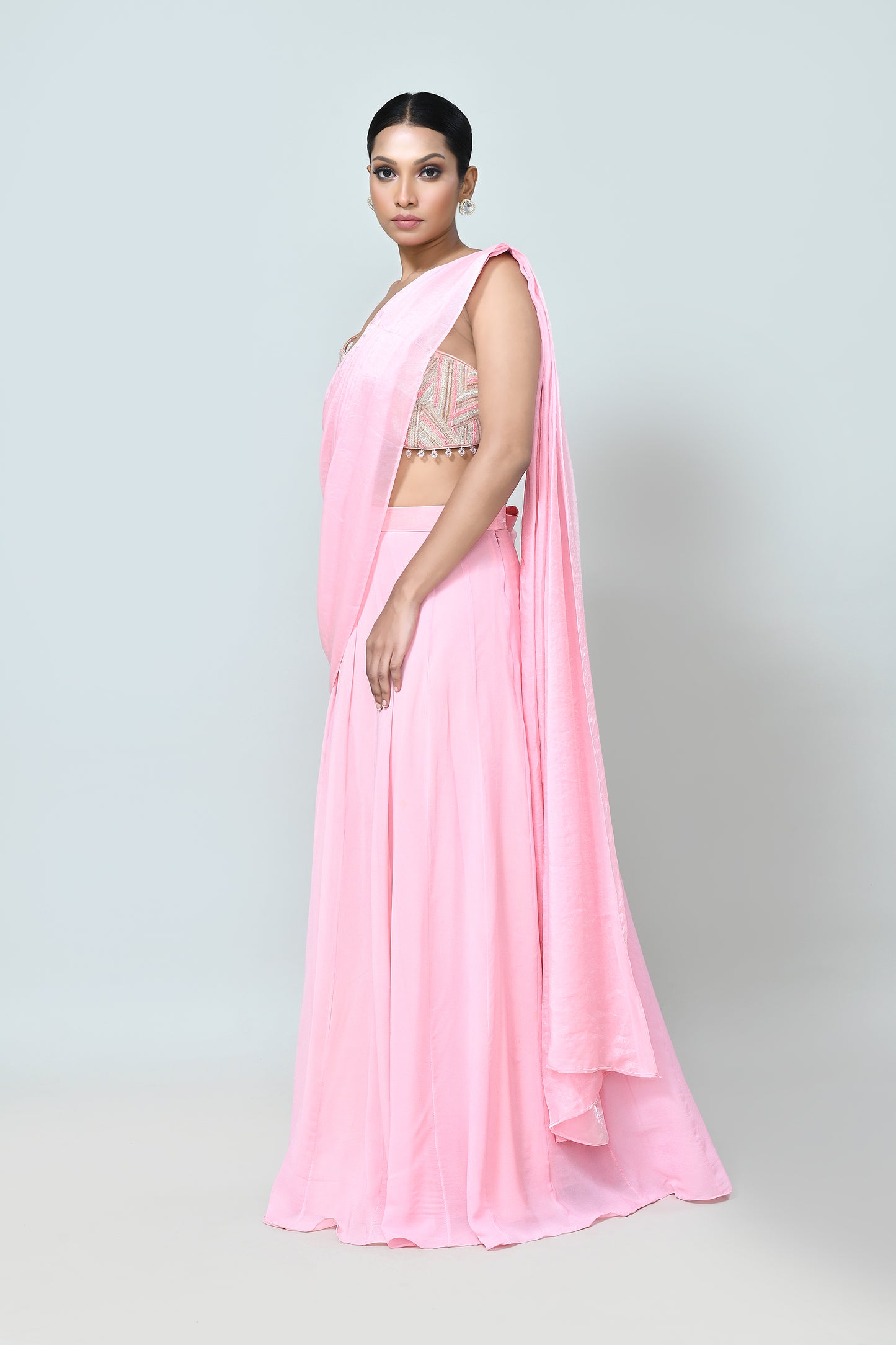 Designer Wear Pink Drape Saree