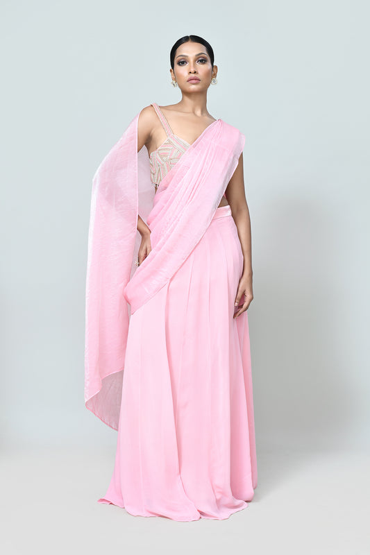 Designer Wear Pink Drape Saree
