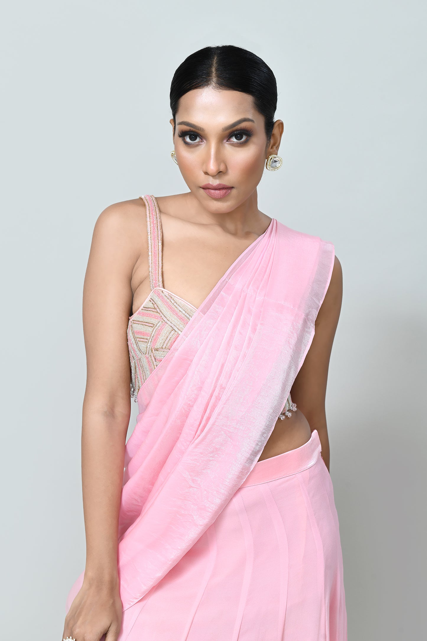 Designer Wear Pink Drape Saree