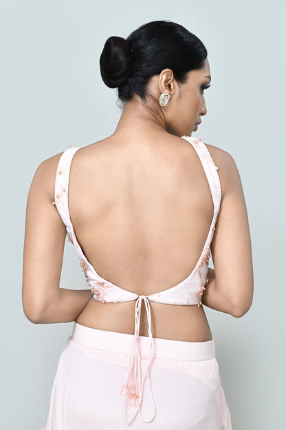 Designer Wear Light Peach Chinon Chiffon Drape Saree