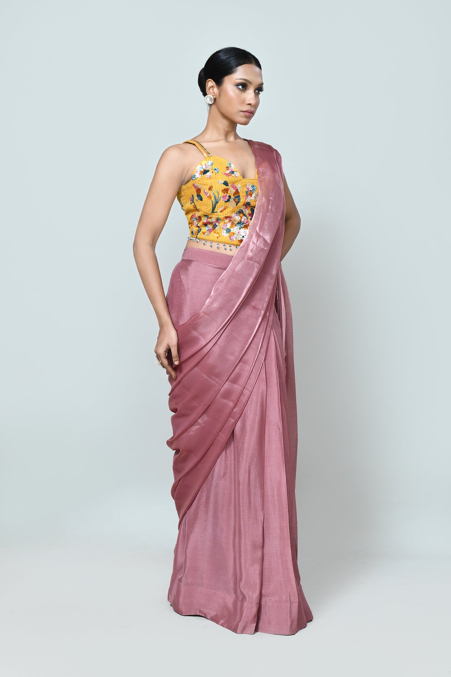Designer Wear Onion Pink Drape Saree