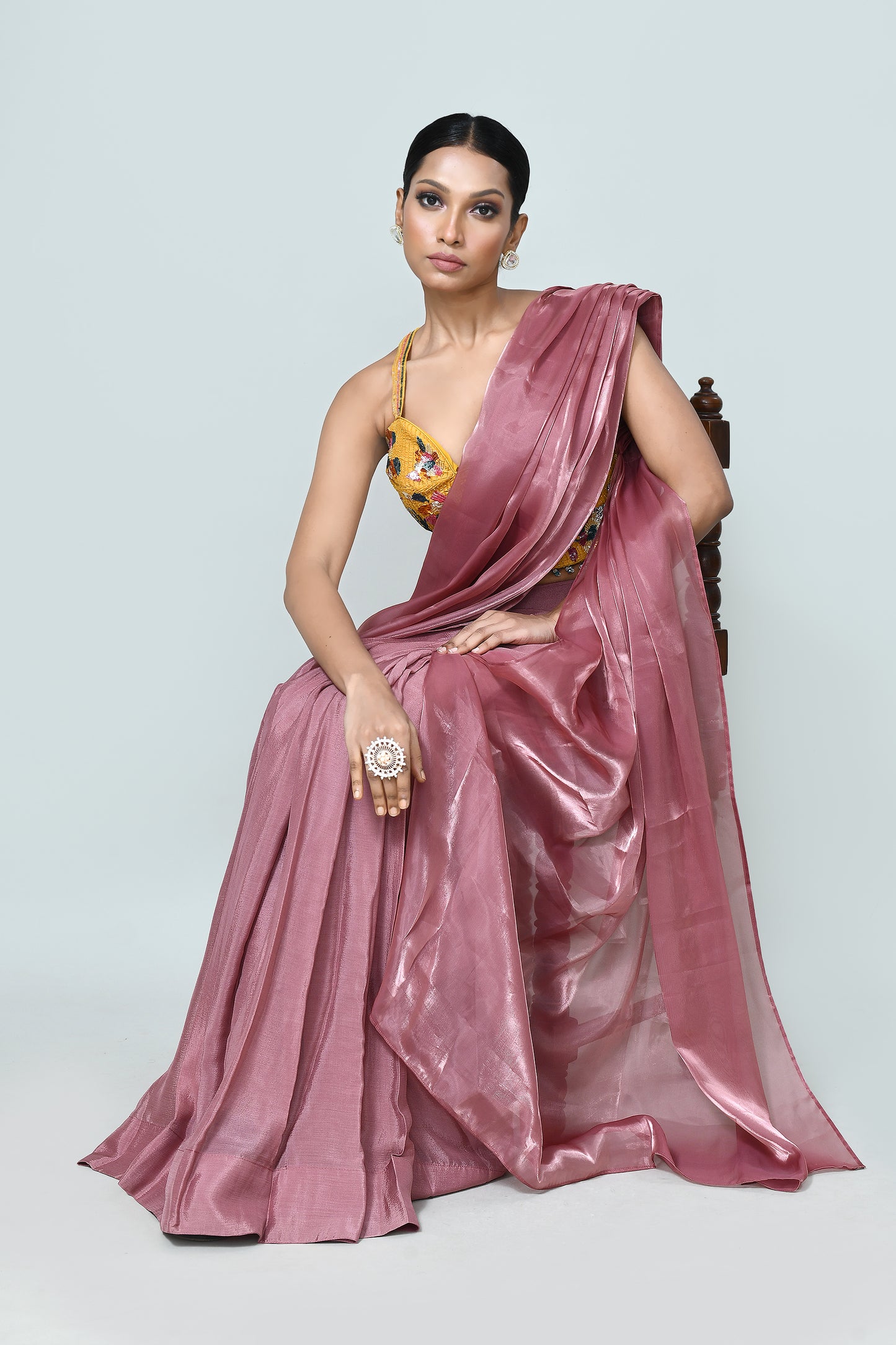 Designer Wear Onion Pink Drape Saree