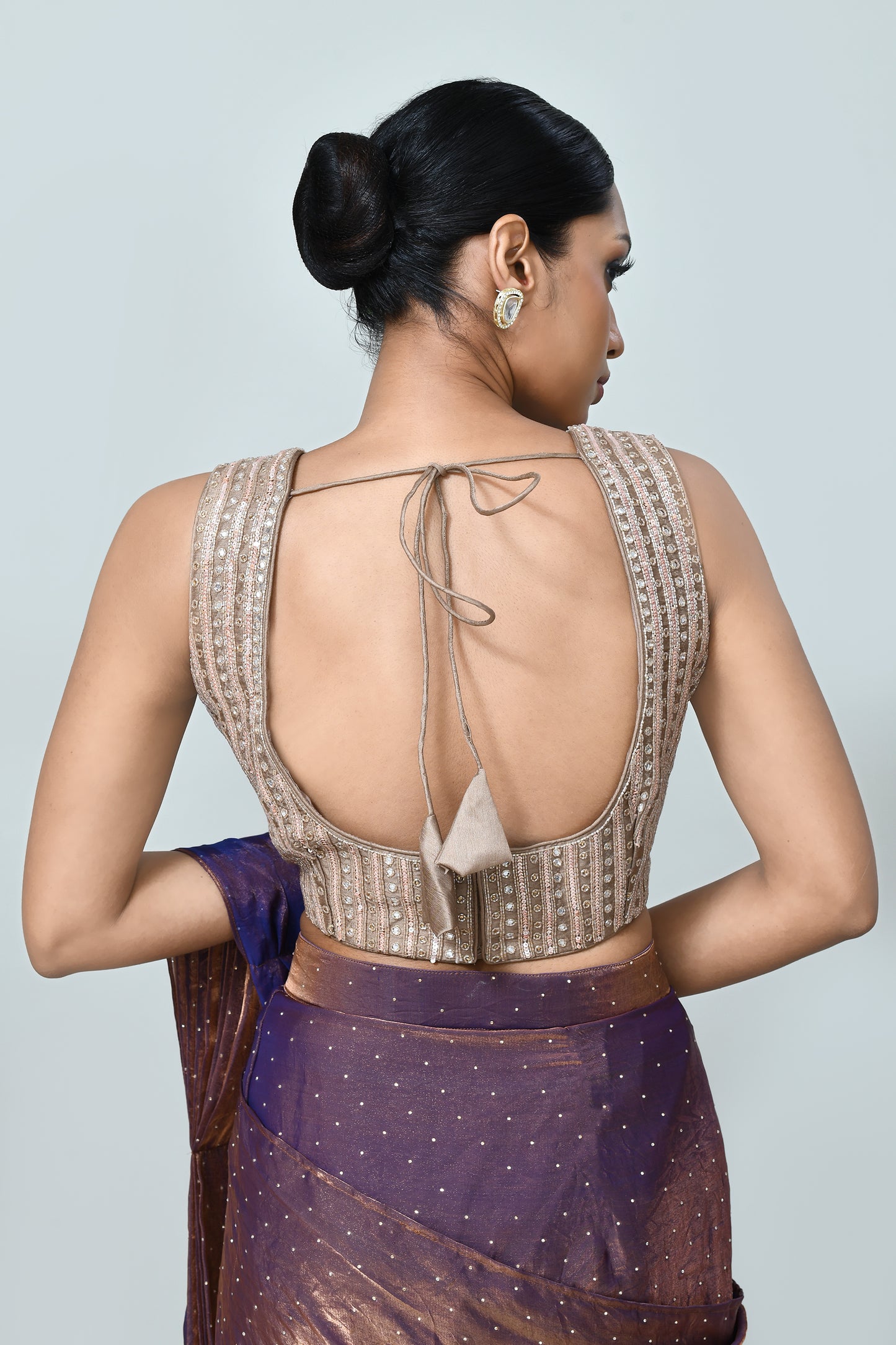 Designer Wear Metallic Purple Drape Saree