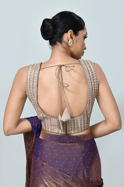 Designer Wear Metallic Purple Drape Saree