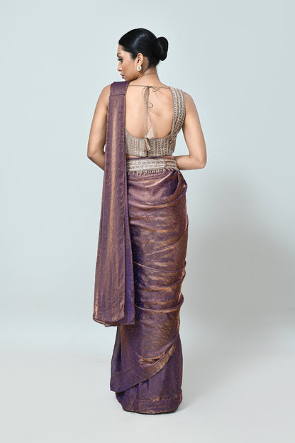 Designer Wear Metallic Purple Drape Saree