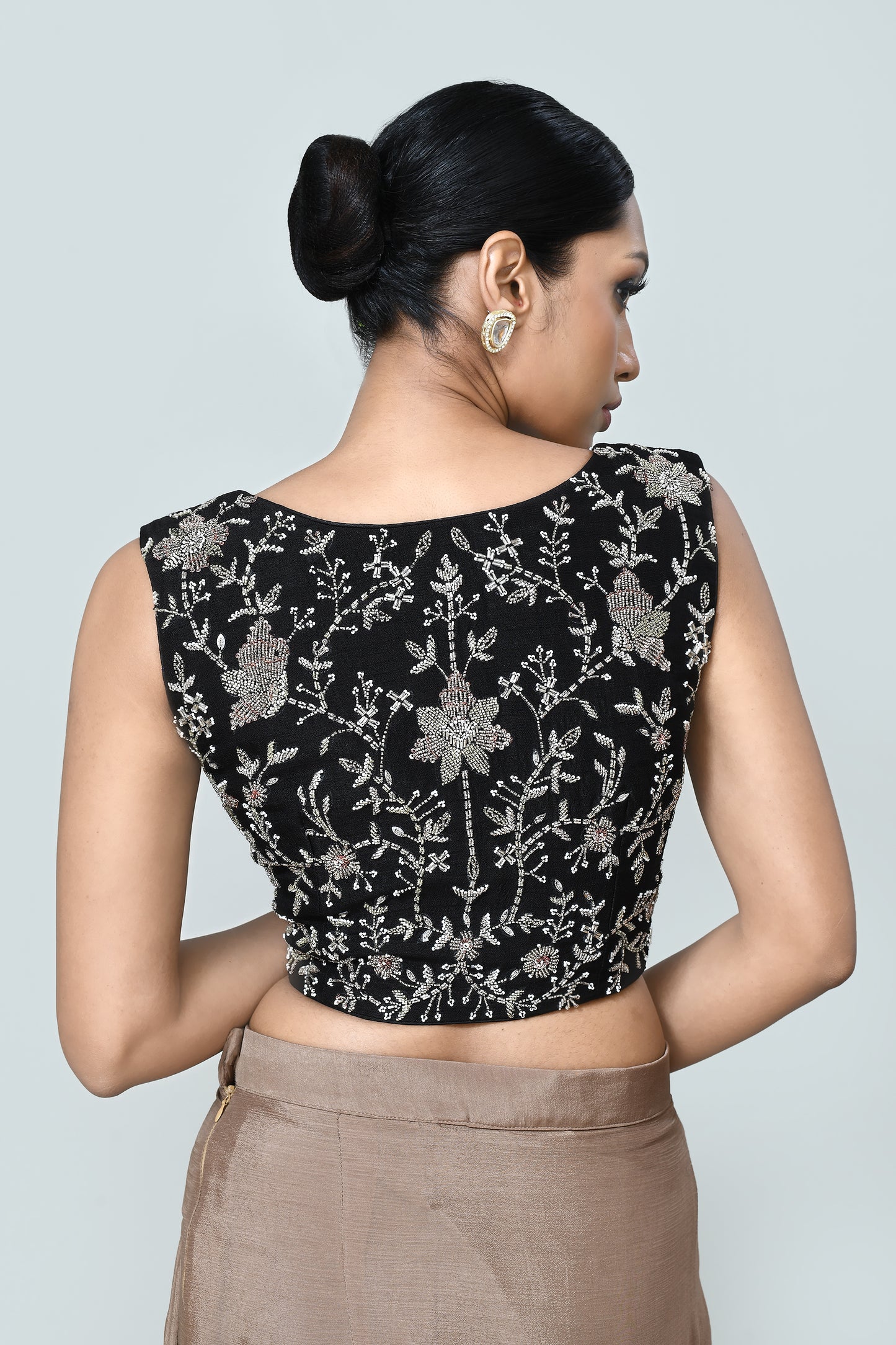 Designer Wear Light Brown Chinon Chiffon Drape Saree