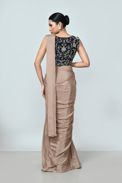 Designer Wear Light Brown Chinon Chiffon Drape Saree