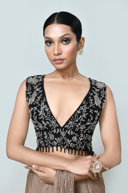 Designer Wear Light Brown Chinon Chiffon Drape Saree