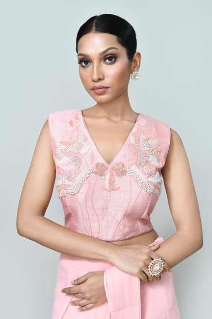 Designer Wear Light Pink Georgette Drape Saree