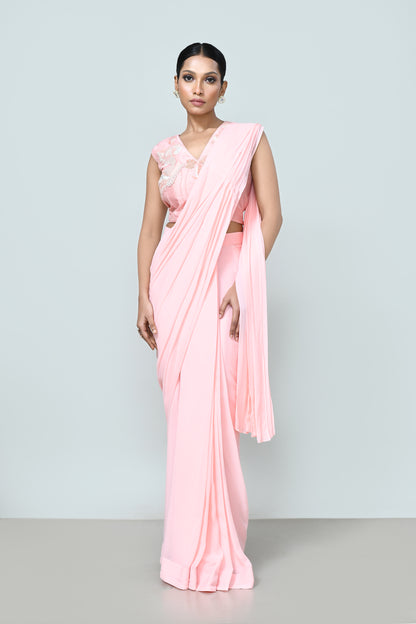 Designer Wear Light Pink Georgette Drape Saree