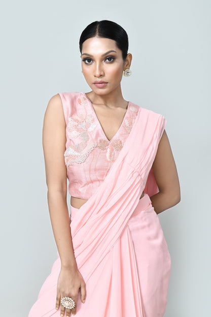 Designer Wear Light Pink Georgette Drape Saree