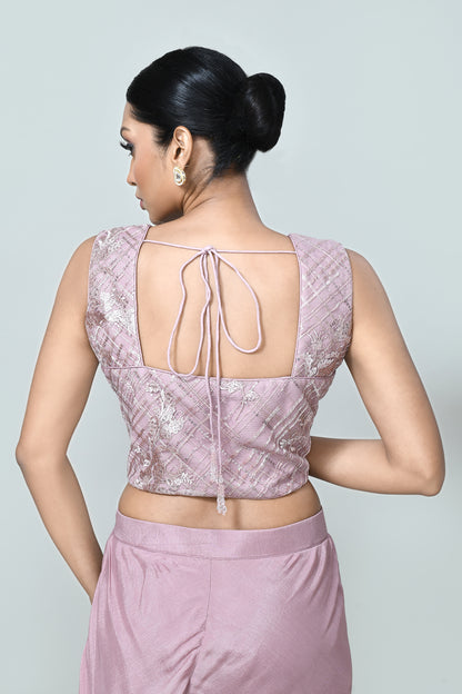 Designer Wear Lavender Pink Crop Top And Palazzo Set