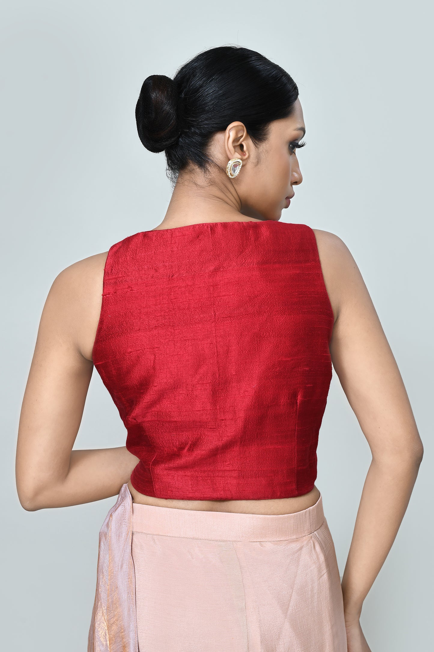 Designer Wear Metallic Pink Drape Saree Set