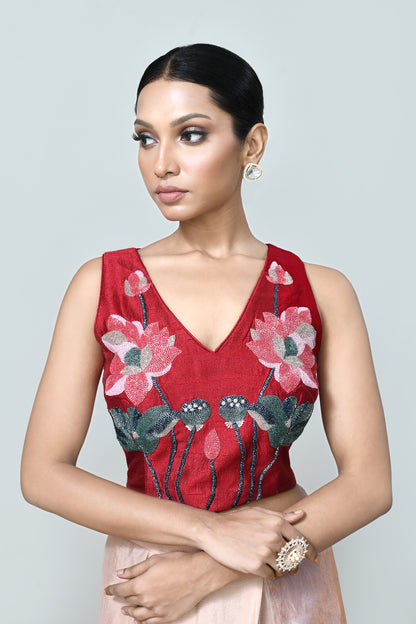 Designer Wear Metallic Pink Drape Saree Set